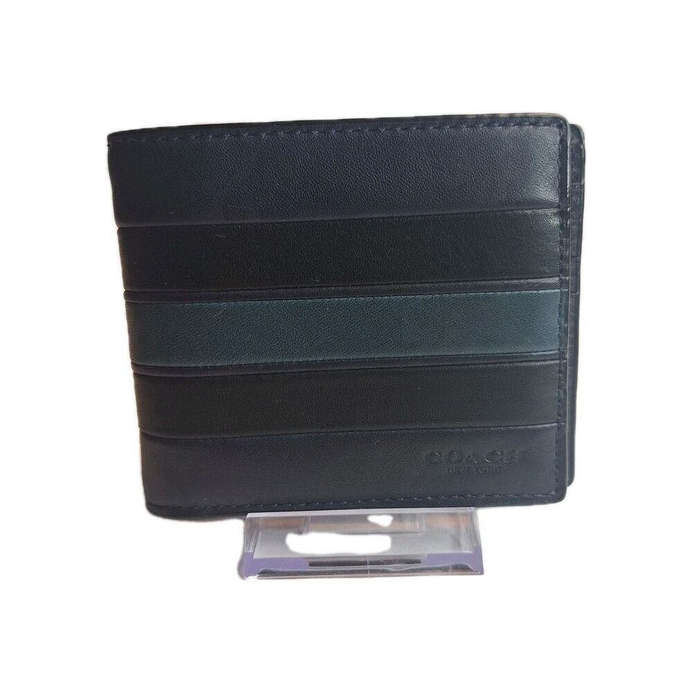 Coach Men's Black/Blue Bifold Leather Wallet